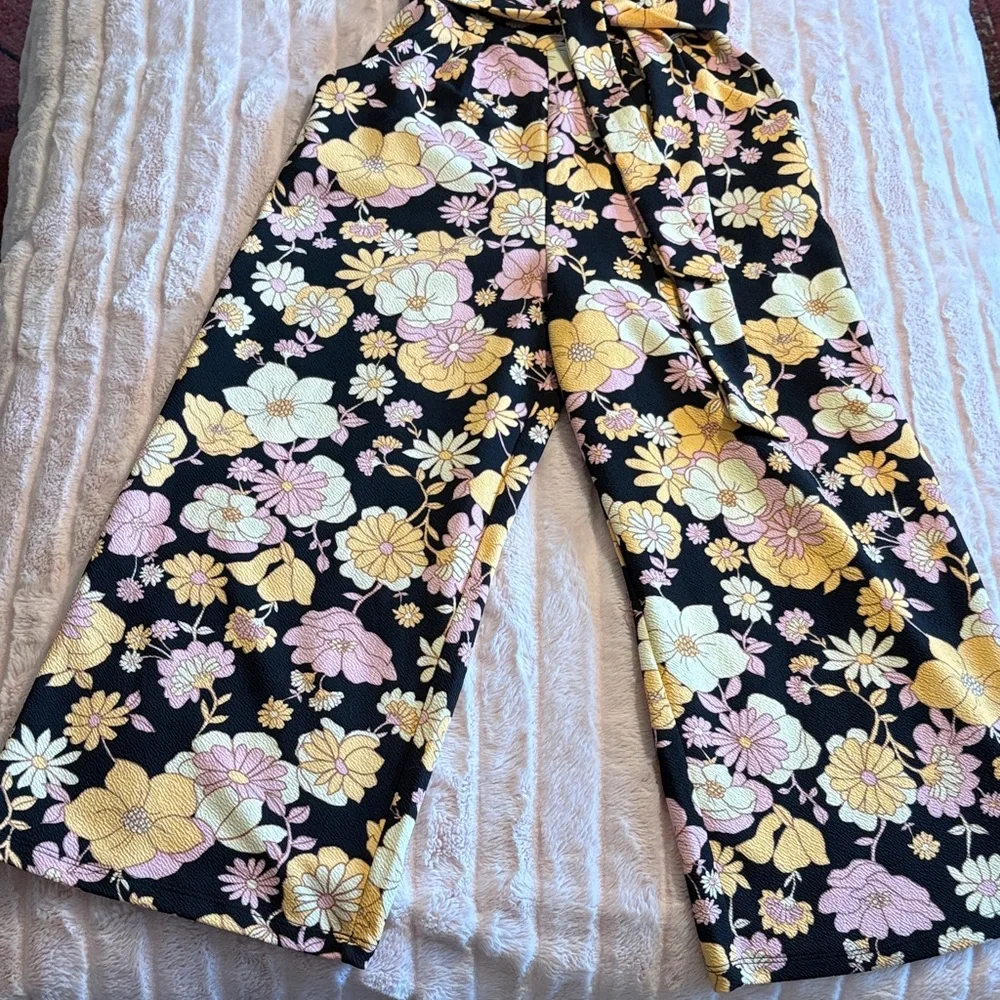 Emerald Sundae Black Floral Jumpsuit with Yellow & Pink Flowers - Picture 2 of 8